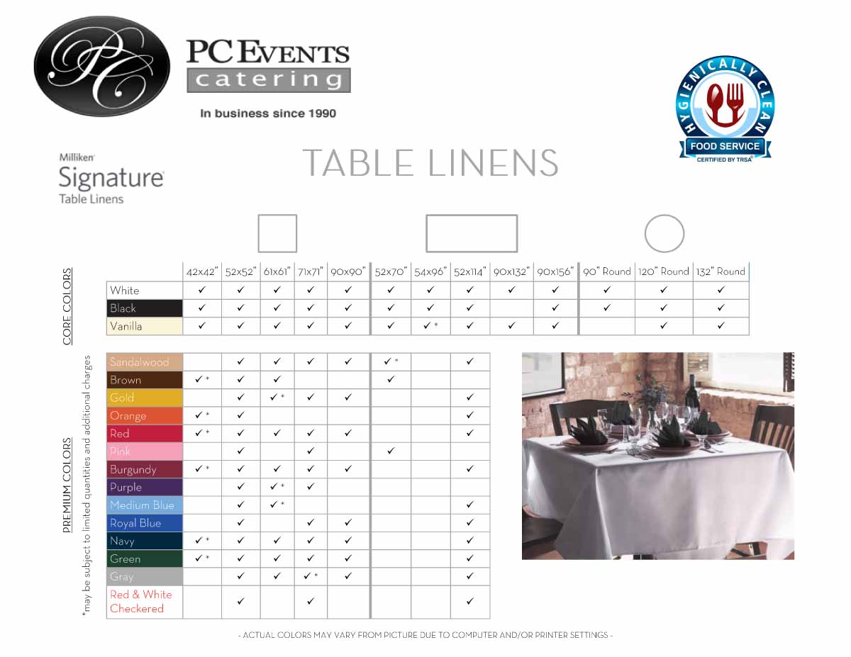 Linens used for catering in Columbus, Ohio