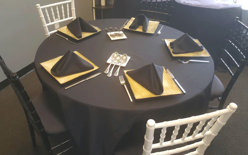 a table set up for wedding catering